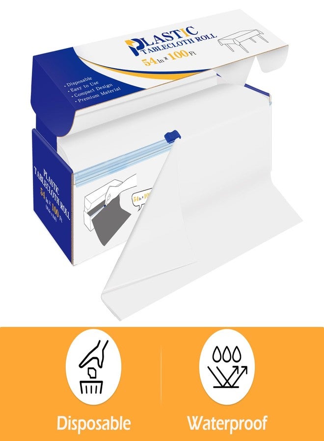 YSYJ Plastic Table Cover Roll White Disposable Table Cloth 54 in x 100 Ft, Plastic Table Cloths with Slide Cutter Table Cover for Parties - Image 5